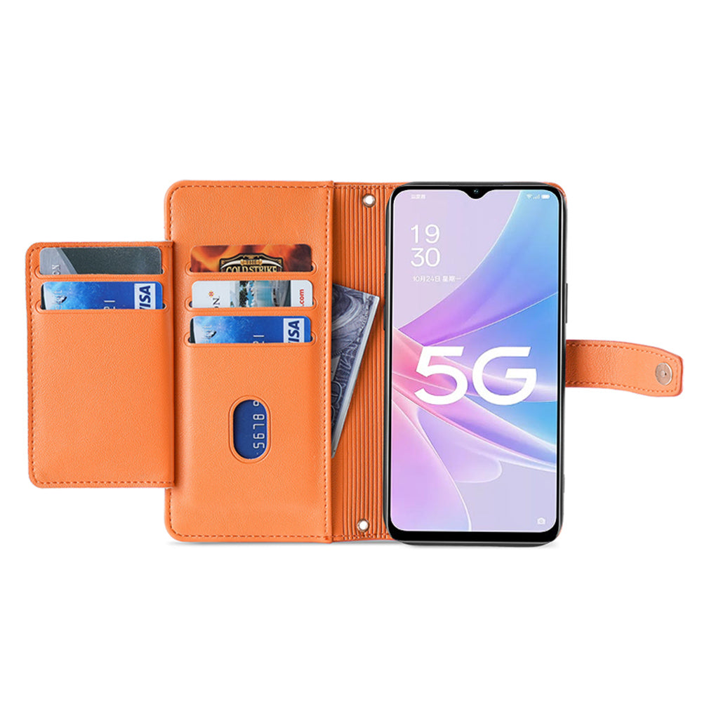 For Oppo A58 5G Textured PU Leather Wallet Case Multiple Card Slots Magnetic Closure Zipper Pocket Stand Phone Cover with Wrist Strap and Shoulder Strap For Oppo A58 5G Textured PU Leather Wallet Case Multiple Card Slots Magnetic Closure Zipper Pocket Stand Phone Cover with Wrist Strap and Shoulder Strap